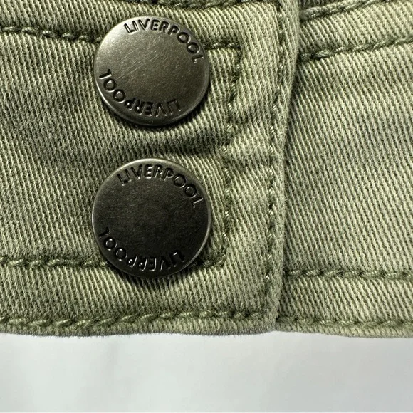 Liverpool Green Denim Jacket Mandarin Collar Size Small Olive - Picture 5 of 8